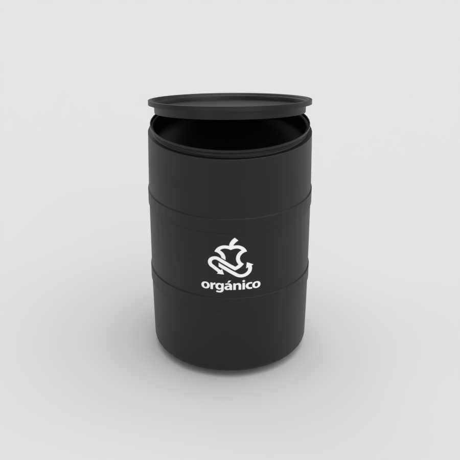 TAMBOR DE RECICLAJE NEGRO CON TAPA