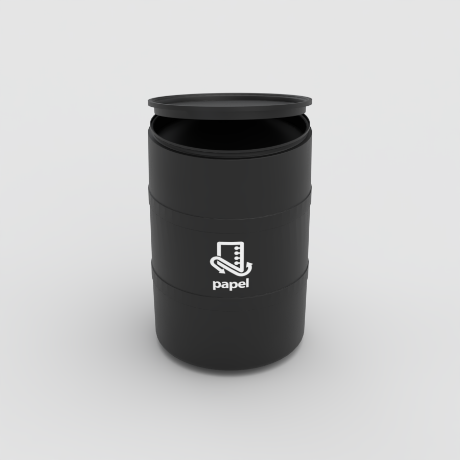 TAMBOR DE RECICLAJE NEGRO CON TAPA